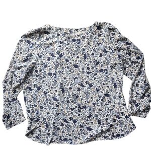LOFT Navy & Cream Floral Button-Back Blouse